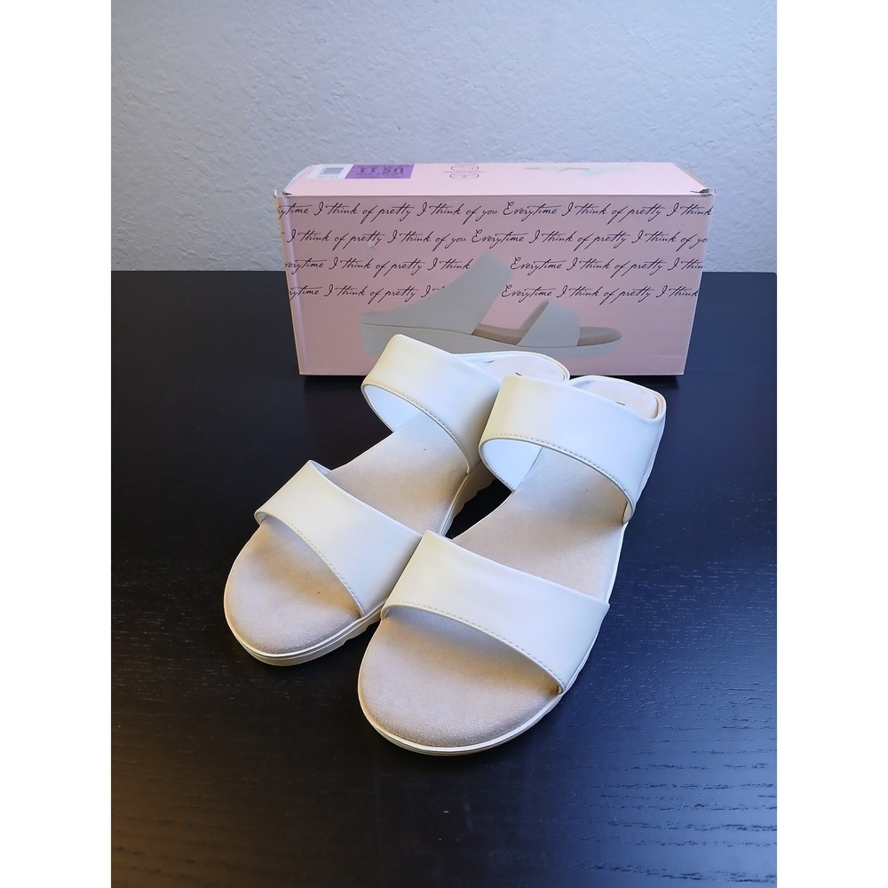 Kensie Endy Comfort White Platform Slide Sandals Wedge Mule KS261621 Women's 6 M